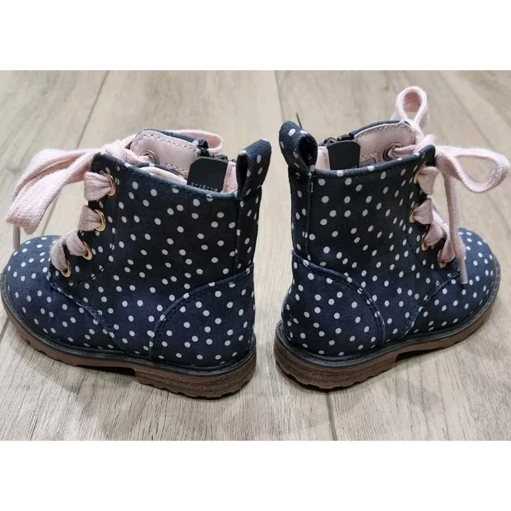 Cat & Jack Girls Toddler Boots With Pink Polka dots Laces Zipper Size 6‎